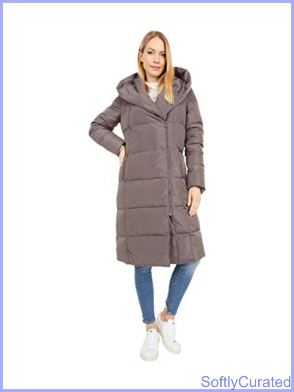 Taffeta Down Puffer Coat with Bib Front & Dramatic Hood